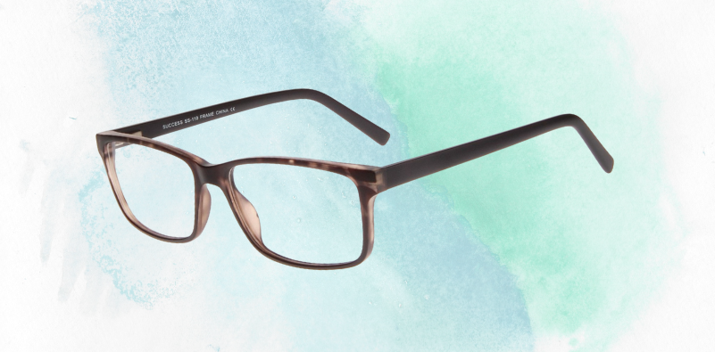 A pair of Success 110 eyeglasses on a blue gradient background